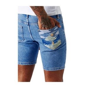 Topman Embroidered Forever Slim Fit Denim Shorts‎